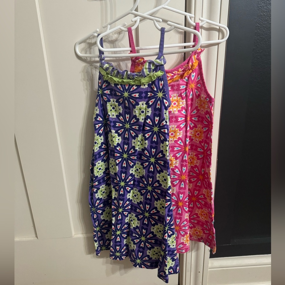 Bundle of 2 Hanna Andersson girls’ paisley print pink & purple dresses size 110